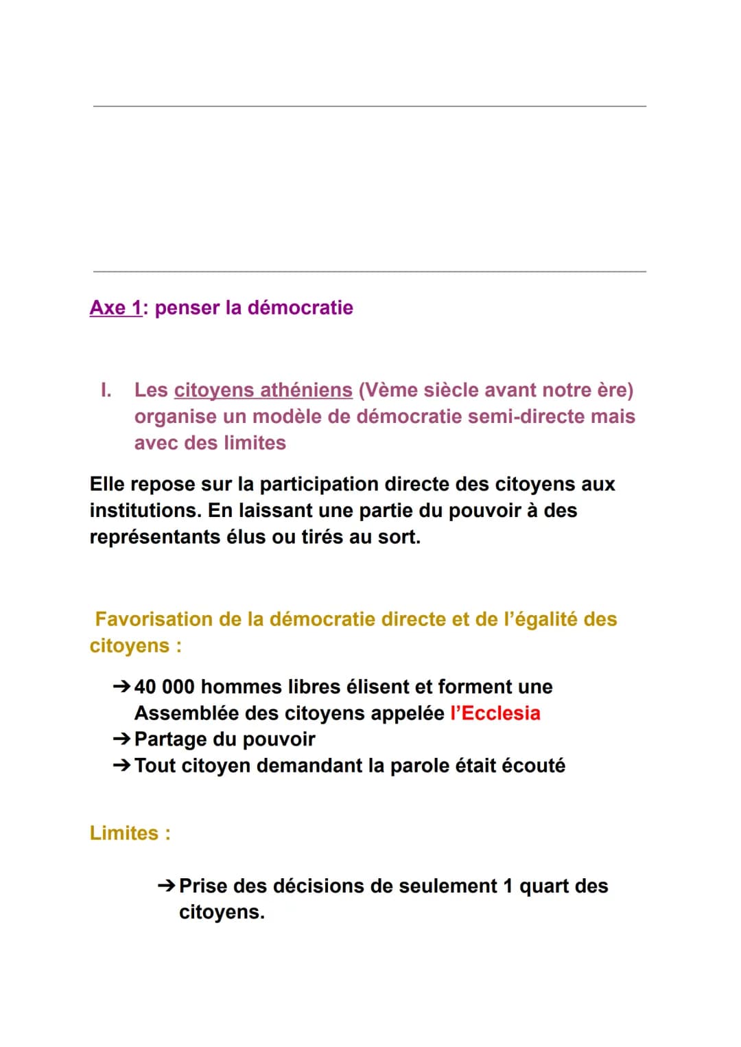 Fiches de révisions - HGGSP
Thème : comprendre un régime politique : la démocratie
Axe introductif : quelles caractéristiques aujourd'hui ?
