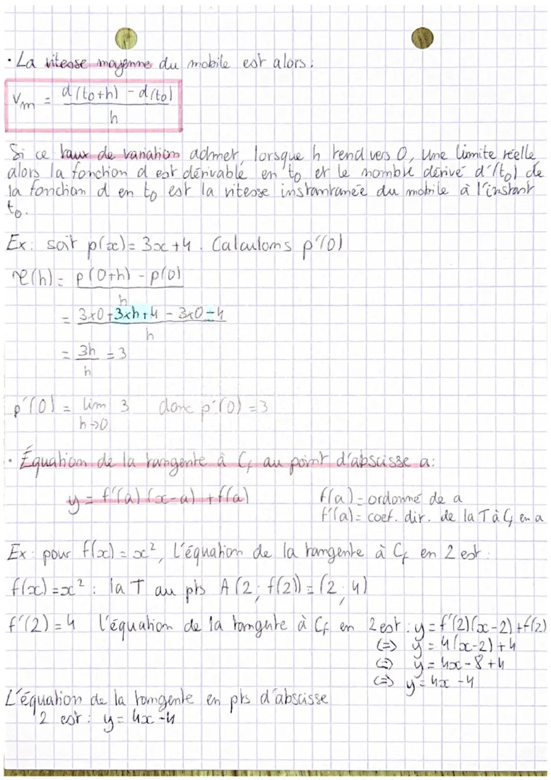 • •
# MATHS
DERIVATION:

•Taux de variation (= coef, dir = taux d'accroissement) de f entre
a er a+h:

r(h) = $\frac{f(a+h) -f(a)}{h}$

Ex: 