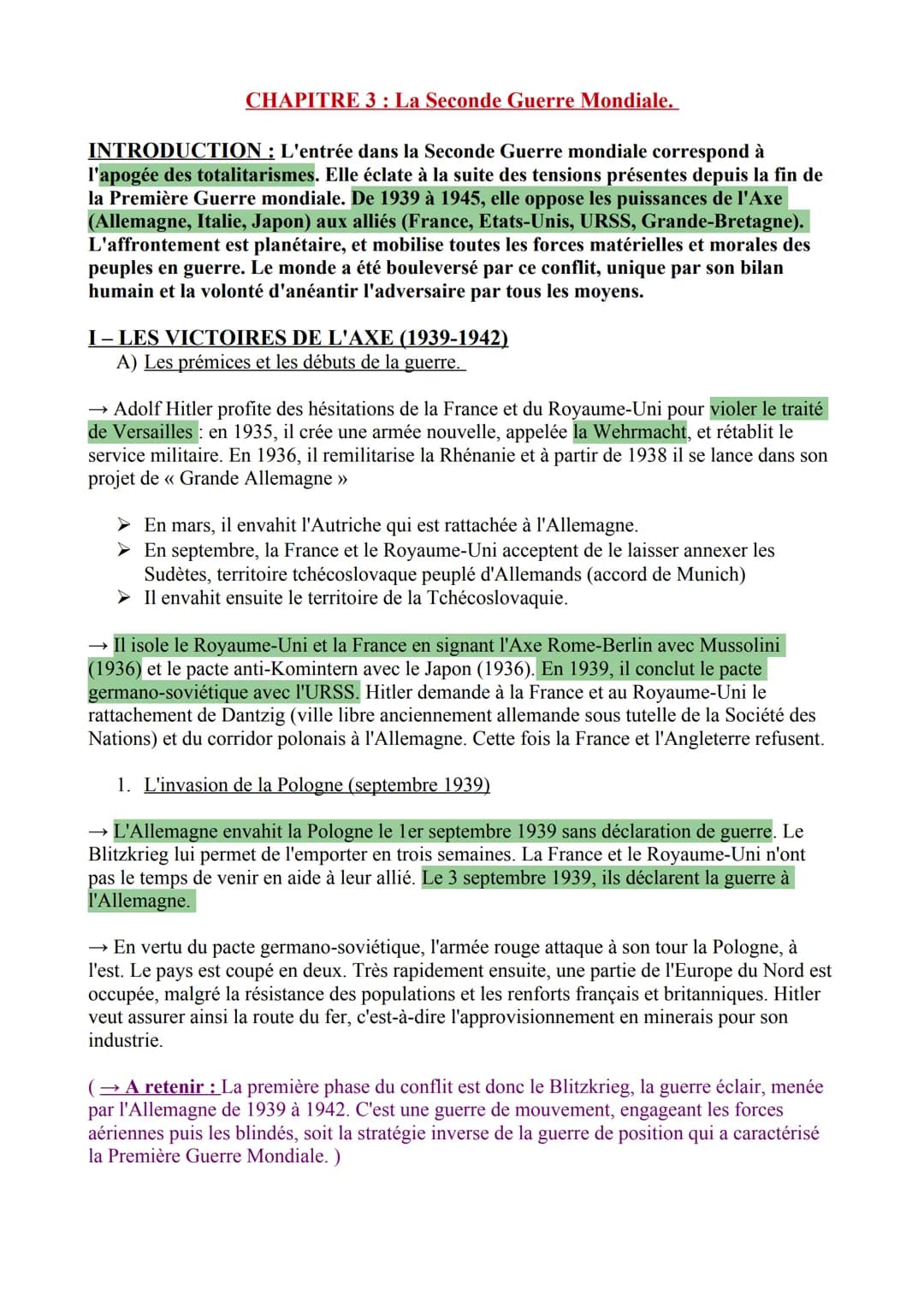 CHAPITRE 3: La Seconde Guerre Mondiale.
INTRODUCTION : L'entrée dans la Seconde Guerre mondiale correspond à
l'apogée des totalitarismes. El