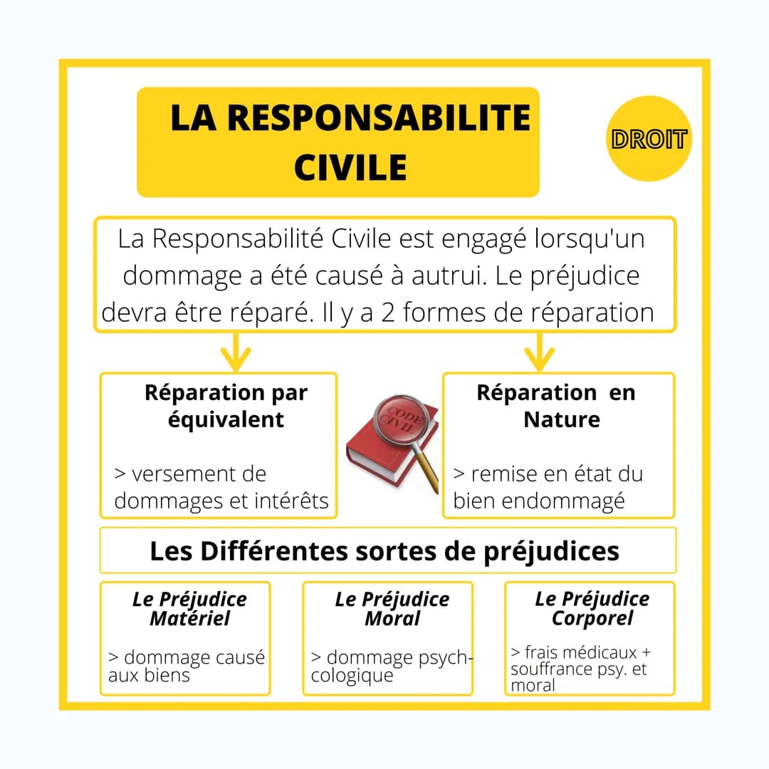 DROIT
LA
RESPONSABILITE
CIVILE & PENALE LA RESPONSABILITE
CIVILE
La Responsabilité Civile est engagé lorsqu'un
dommage a été causé à autrui.