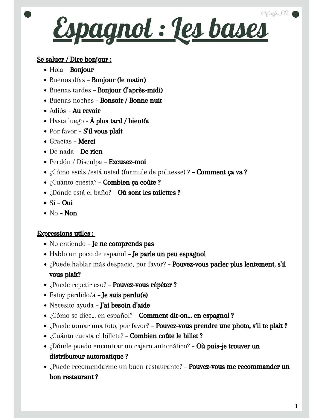 Les bases en Espagnol - 1