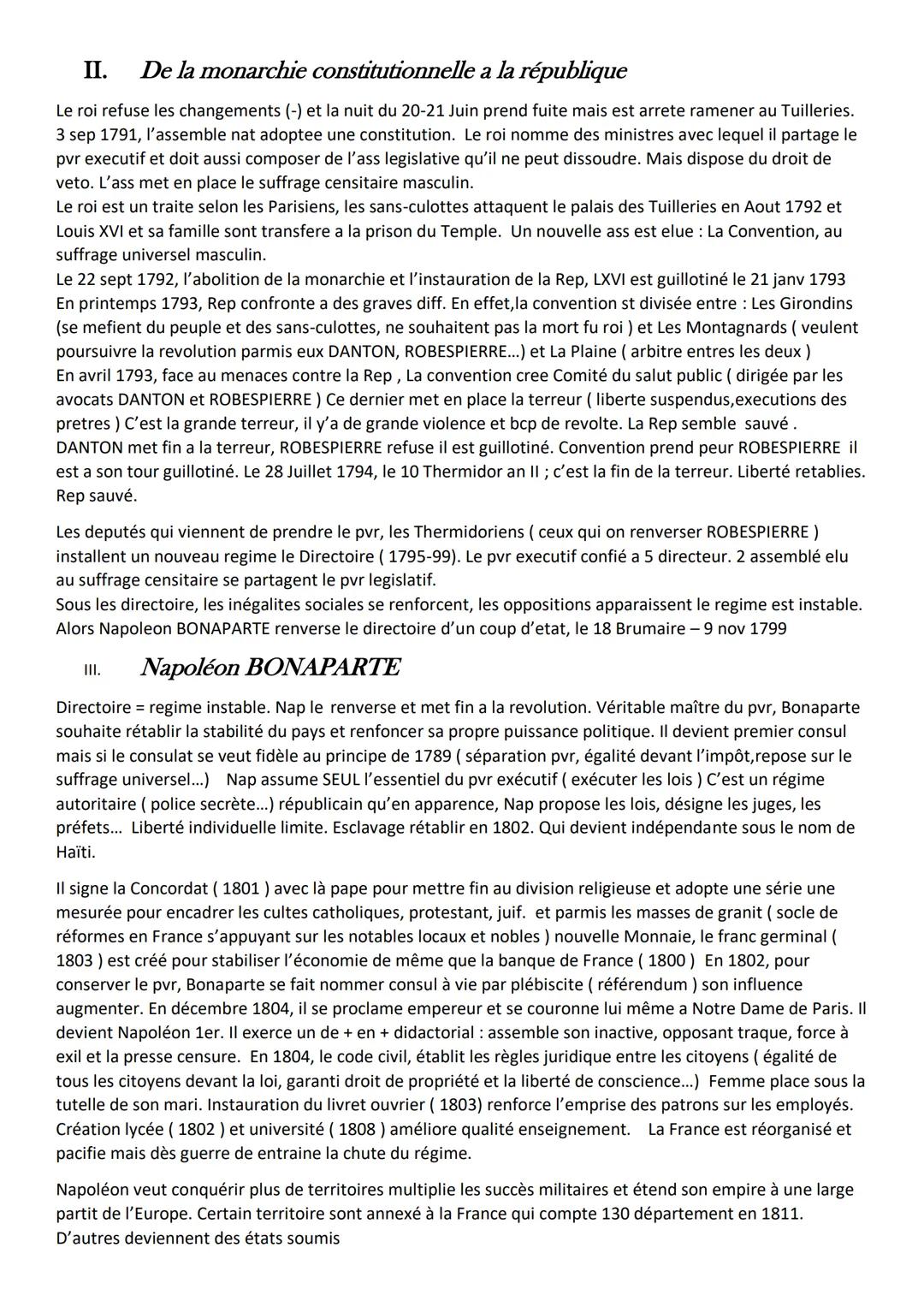 Histoire
Chapitre 1: la révolution française et l'Empire
De 1789 à 1815 (soit 10 ans)
L'effondrement de la monarchie (début de la révolution