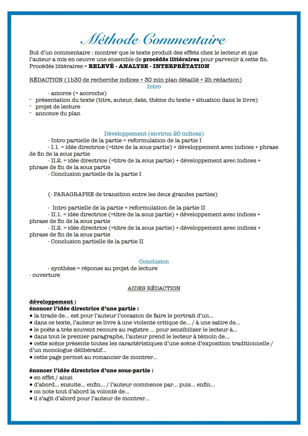 méthode / rédaction commentaire 