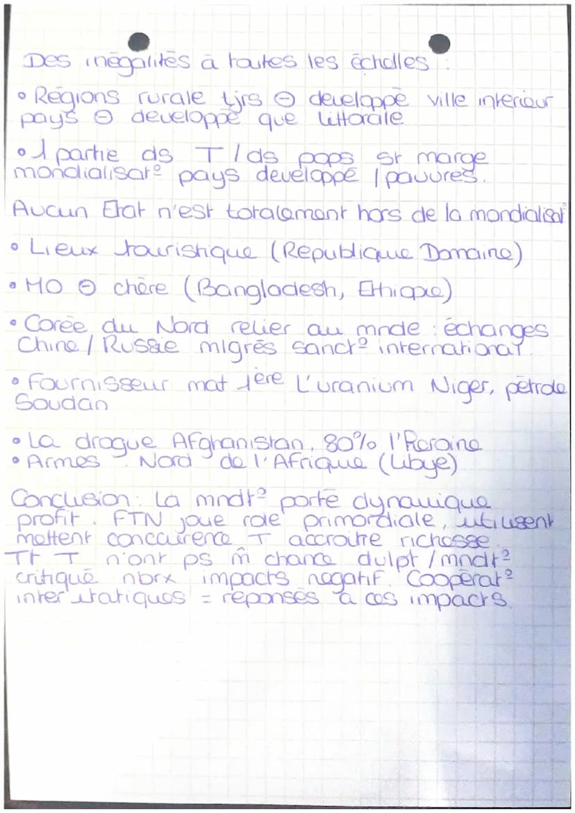 Geo
Theue II. Dynamiques territoriales cooperat
et tensions dans la mondialisat
N°3
Chp 1: Des territoires inegalement intégrés de la
mondia