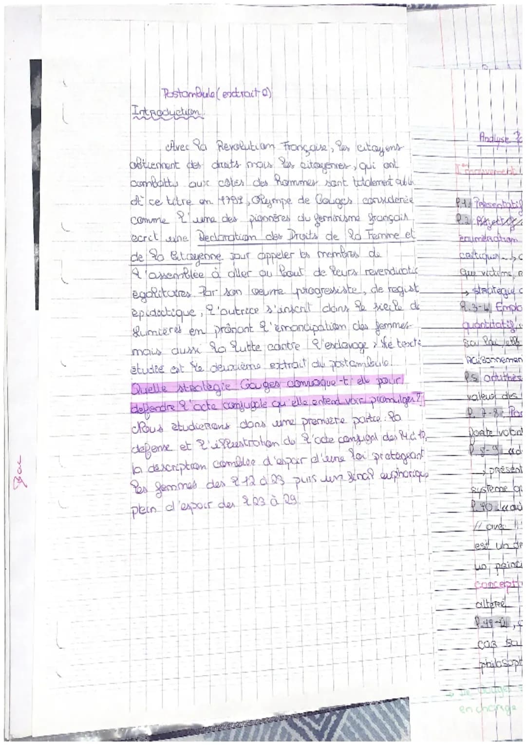 Analyse linéaire : Postambule 2, Olympe de Gouges