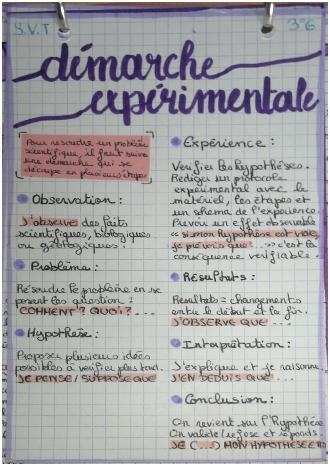 S.V.T

démarche

capérimentale

Pour resouche un probleme
scientifique, il faut, at suive
une demarche qui se
découpe en plausieurs étapes,
