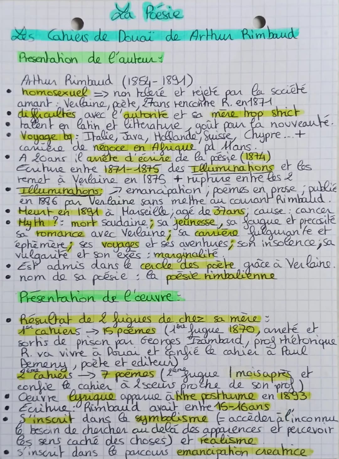 La Poesie
es Cahiers de Douai de Arthur Rimbaud
Presentation de l'auteur:
Arthur Rimbaud (1854-1891)
• homosexuel => non tolere et rejeté pa
