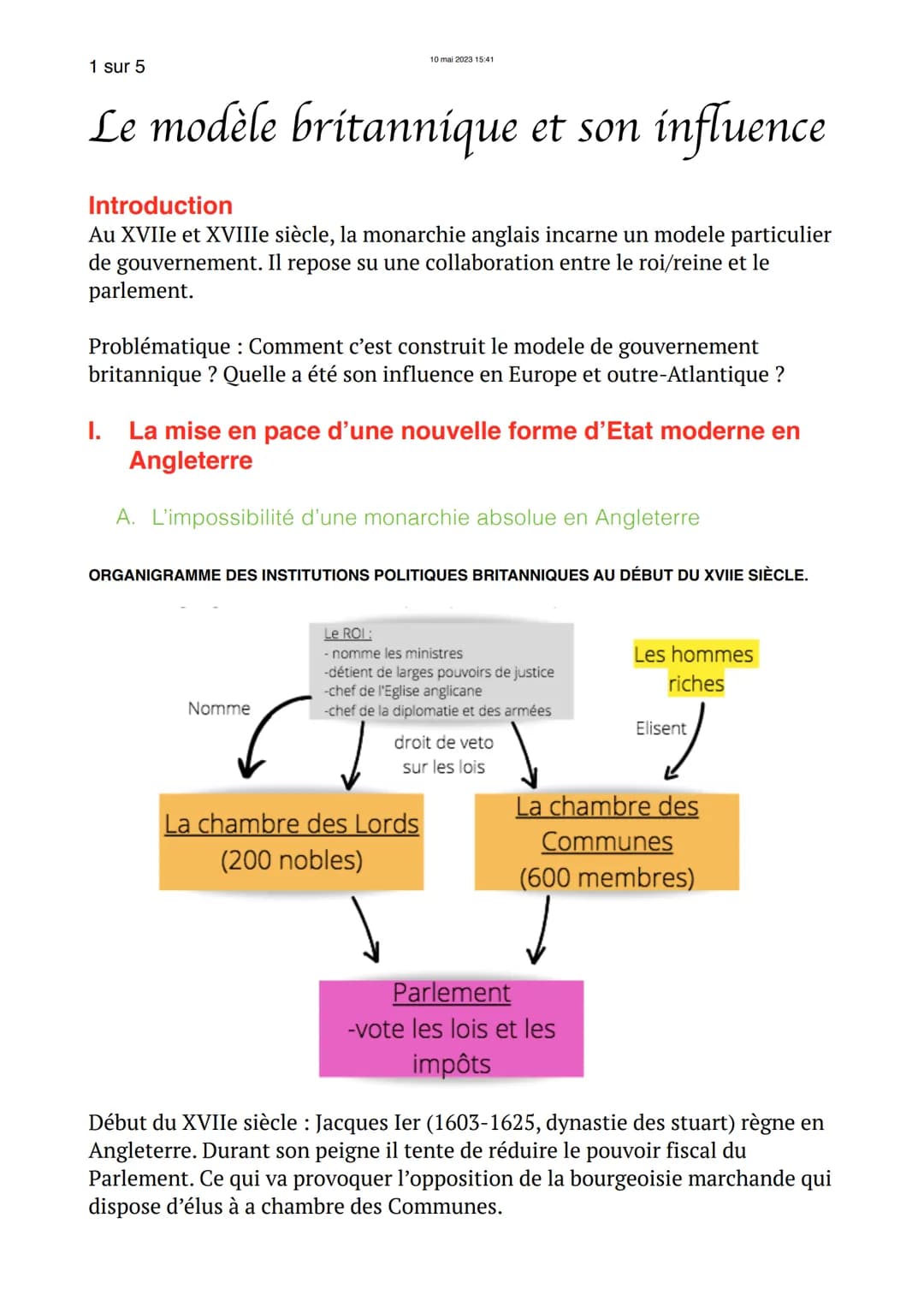 1 sur 5
Le modèle britannique et son influence
10 mai 2023 15:41
Introduction
Au XVIIe et XVIIIe siècle, la monarchie anglais incarne un mod