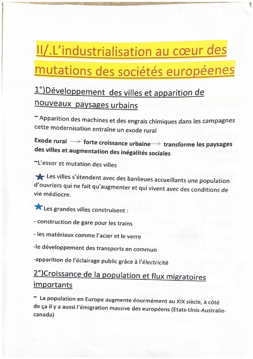 Fiche
L'Europe et la révolution
industrielle
I/.L'industrialisation de l'Europe
1°) Etude de cas: La révolutions industrielle dans la ville
