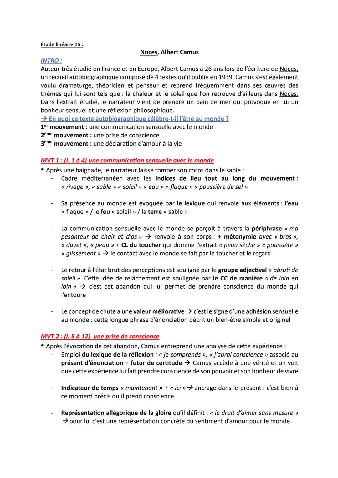 Noces Albert Camus PDF - Analyse linéaire et Résumé
