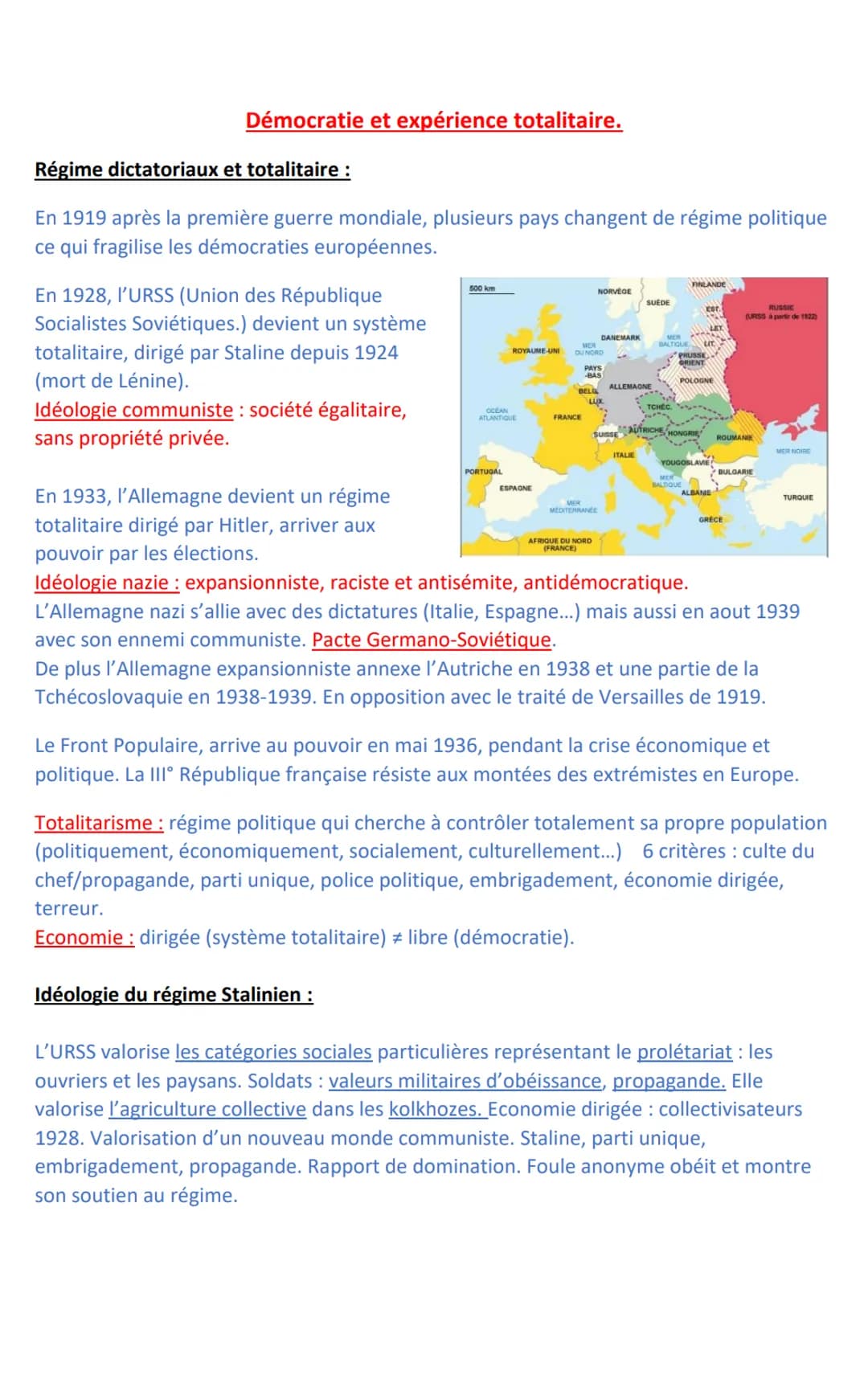 Démocratie et expérience totalitaire.
Régime dictatoriaux et totalitaire :
En 1919 après la première guerre mondiale, plusieurs pays changen