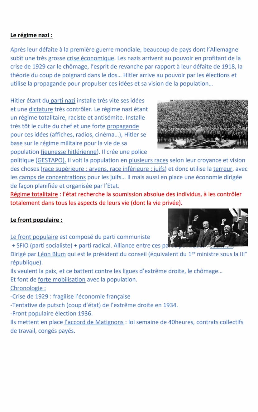 Démocratie et expérience totalitaire.
Régime dictatoriaux et totalitaire :
En 1919 après la première guerre mondiale, plusieurs pays changen