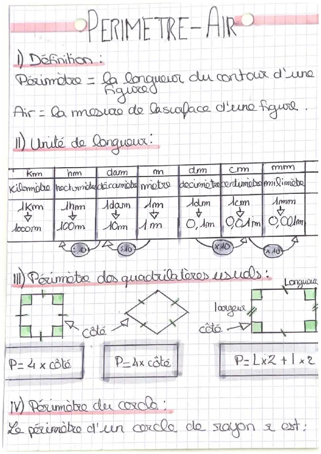 Comprendre le périmètre et l'aire : Formules faciles pour quadrilatères et cercles