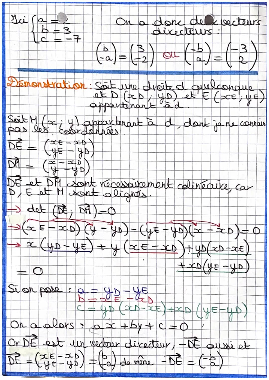 MATHS
Equations cartésiennes
Vecteur directeur : Soit à une droite quelconque du
de d
plan. On appelle besteur directeur
de a tout vecteur A