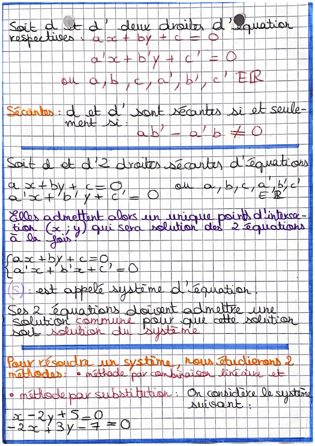MATHS
Equations cartésiennes
Vecteur directeur : Soit à une droite quelconque du
de d
plan. On appelle besteur directeur
de a tout vecteur A