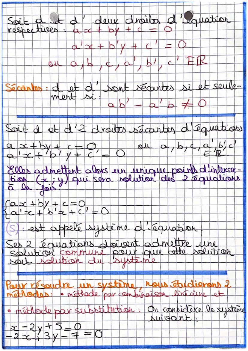 MATHS
Equations cartésiennes
Vecteur directeur : Soit à une droite quelconque du
de d
plan. On appelle besteur directeur
de a tout vecteur A