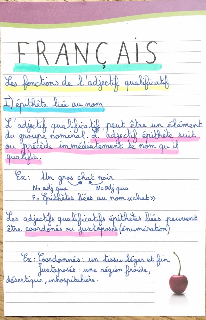 FRANÇAIS
Adjectif qualificatif :
L'adjectif qualificatif se rapporte à un
nom ou un pronom sur
pronom sur lequel il apporte des
précisions, 