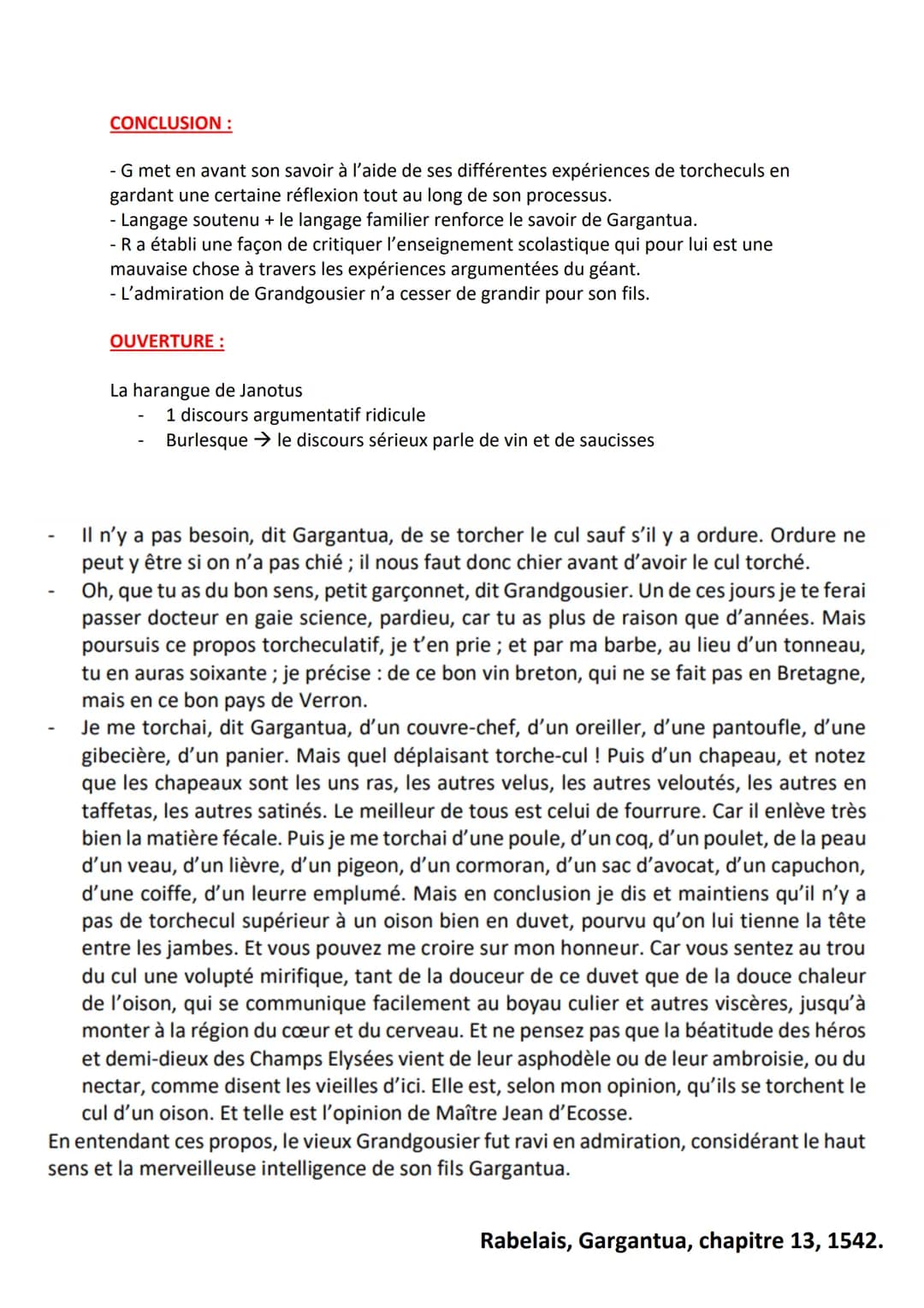 Objet d'étude : Littérature d'idée
Parcours Rire et Savoir
INTRO:
- Extrait Les propos torcheculatifs du roman intitulé Gargantua écrit en 1