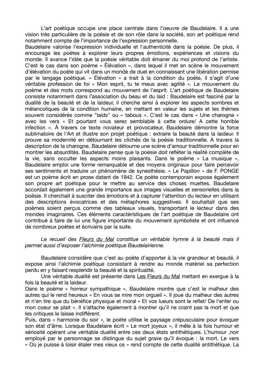 DISSERTATION LES FLEURS DU MAL DE CHARLES BAUDELAIRE
Problématique : Dans ses correspondances, Charles Baudelaire écrit : «< tu m'as
donné t