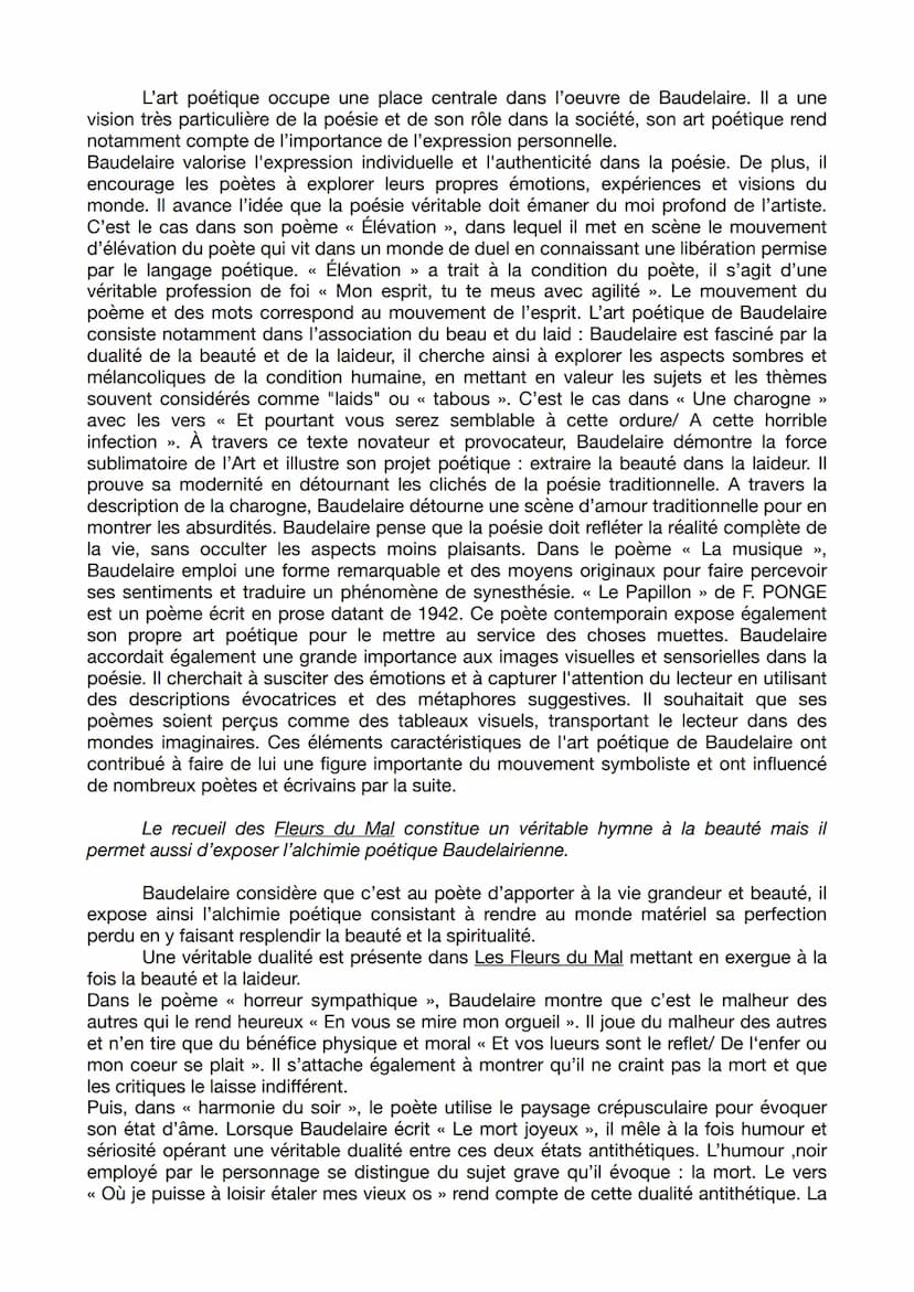 DISSERTATION LES FLEURS DU MAL DE CHARLES BAUDELAIRE
Problématique : Dans ses correspondances, Charles Baudelaire écrit : «< tu m'as
donné t