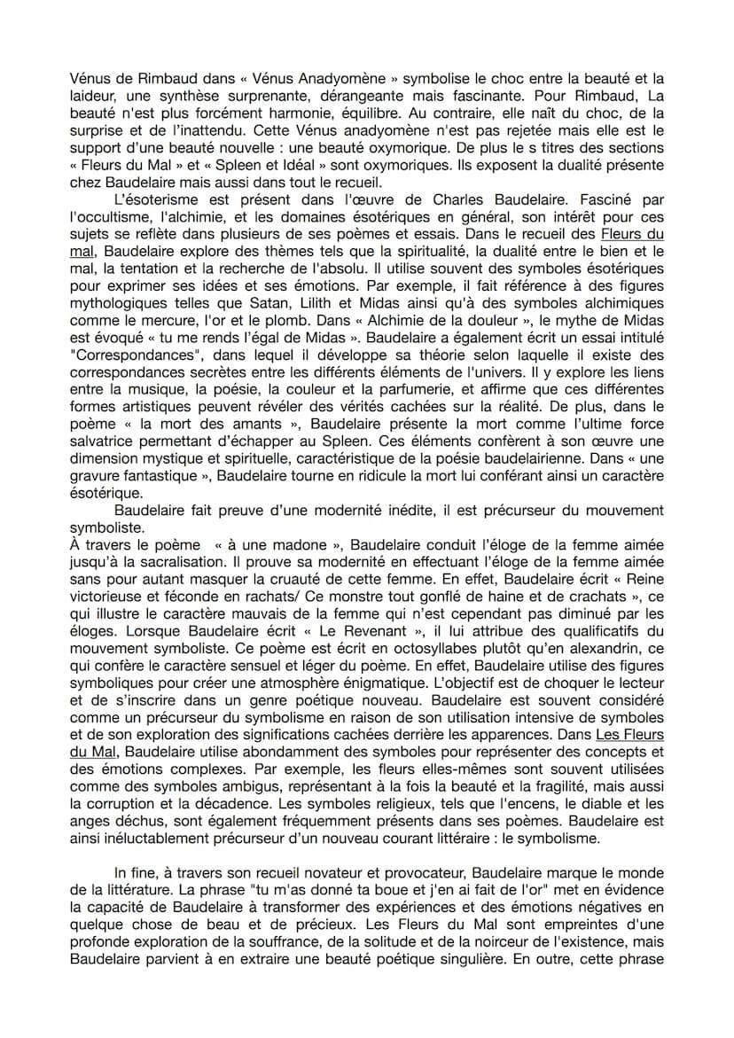 DISSERTATION LES FLEURS DU MAL DE CHARLES BAUDELAIRE
Problématique : Dans ses correspondances, Charles Baudelaire écrit : «< tu m'as
donné t