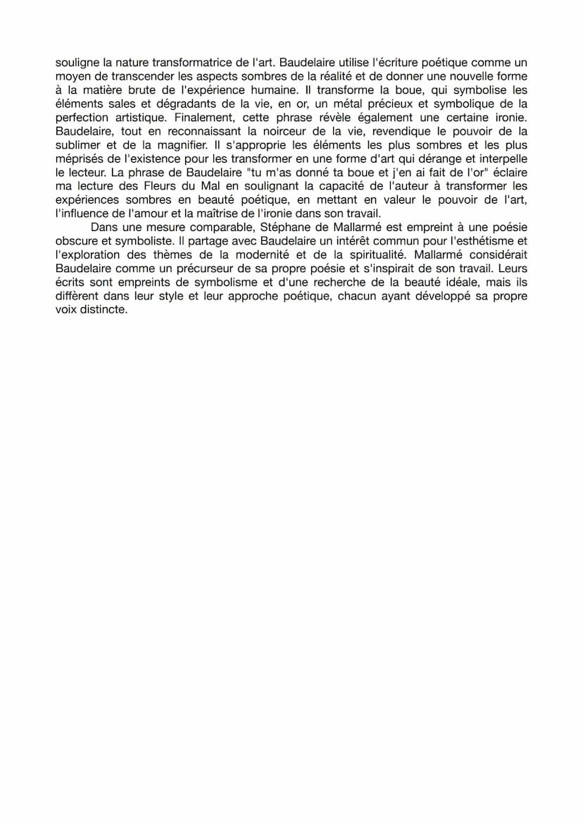 DISSERTATION LES FLEURS DU MAL DE CHARLES BAUDELAIRE
Problématique : Dans ses correspondances, Charles Baudelaire écrit : «< tu m'as
donné t