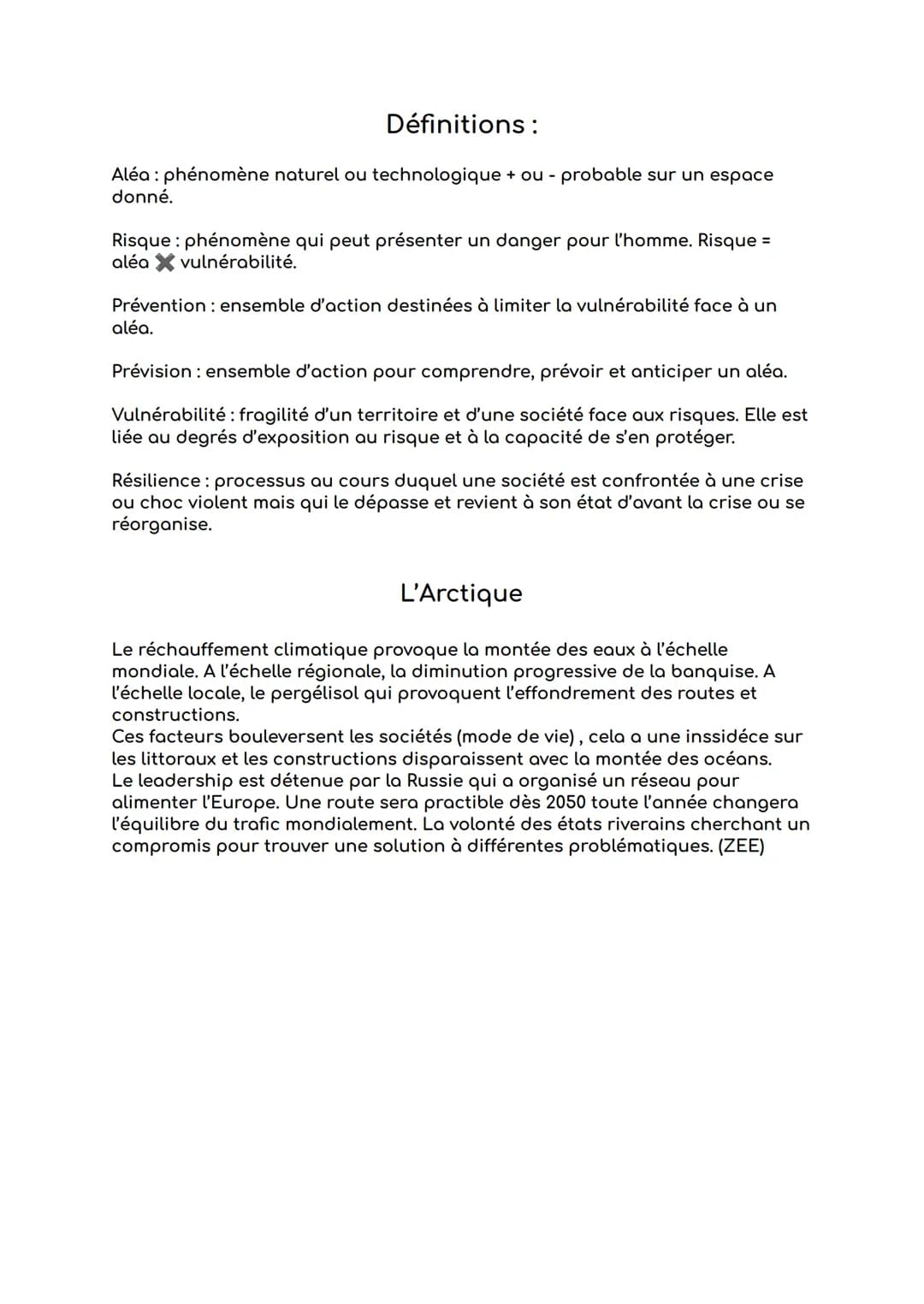 Définitions :
Aléa : phénomène naturel ou technologique + ou - probable sur un espace
donné.
Risque : phénomène qui peut présenter un danger