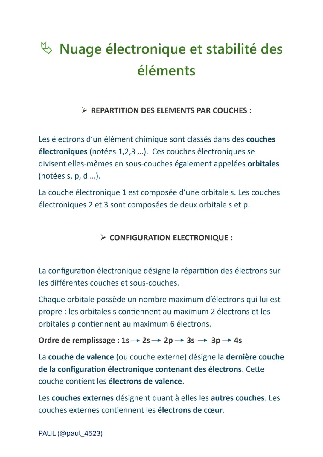 Nuage électronique et stabilité des éléments