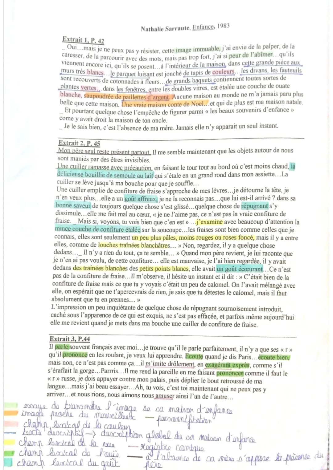 Nathalie Sarraute, Enfance, 1983
Extrait 1, P. 42
Oui... mais je ne peux pas y résister, cette image immuable, j'ai envie de la palper, de l