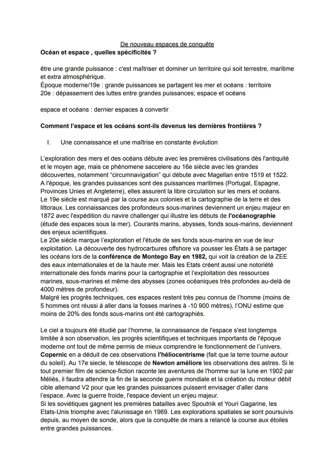 De nouveau espaces de conquête
Océan et espace, quelles spécificités ?
être une grande puissance : c'est maîtriser et dominer un territoire 