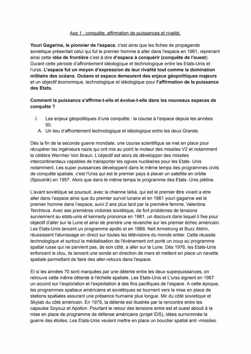 De nouveau espaces de conquête
Océan et espace, quelles spécificités ?
être une grande puissance : c'est maîtriser et dominer un territoire 