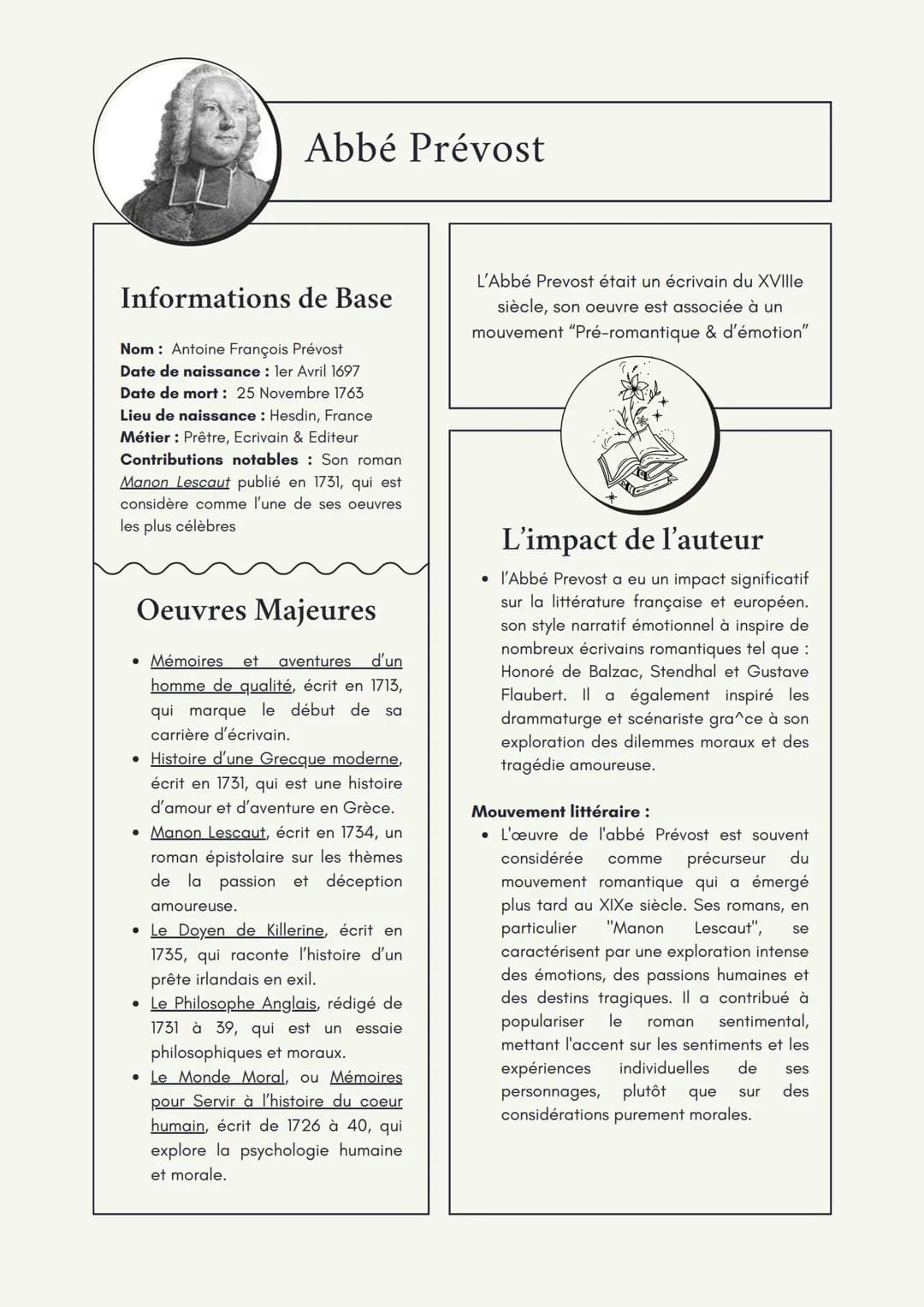 La contribution d'Abbé Prévost à la littérature romantique et l'influence de Manon Lescaut