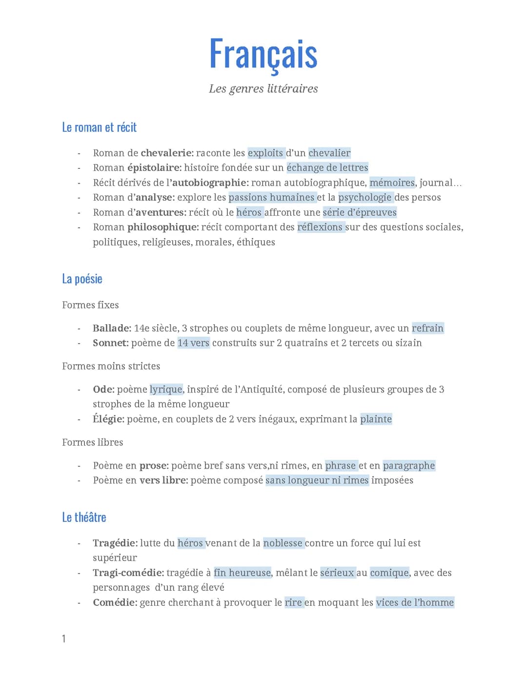 Les genres littéraires 
