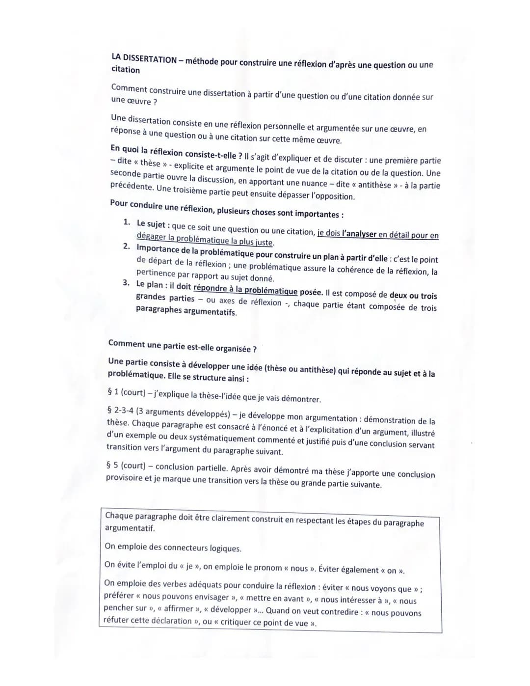 LA DISSERTATION - méthode pour construire une réflexion d'après une question ou une
citation
Comment construire une dissertation à partir d'