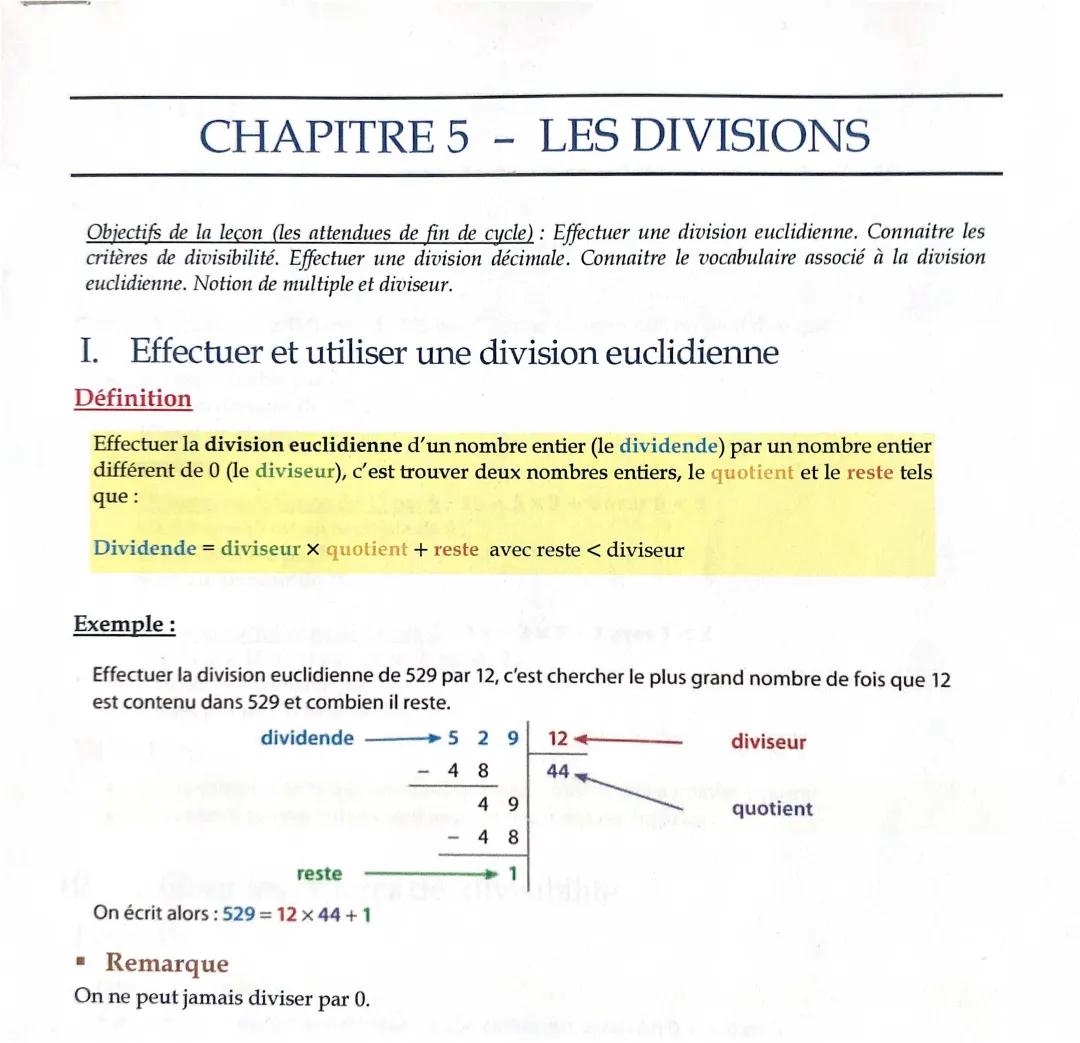 Comment faire une division euclidienne - Cours et exercices corrigés en ligne