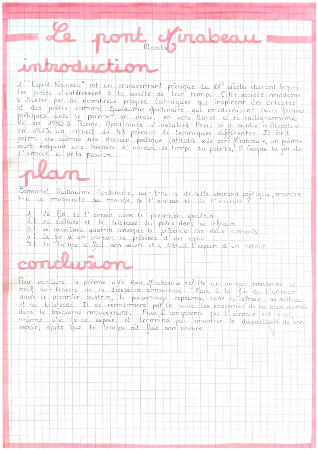 # Le pont firabeau

introduction

"Esprit Nouveau" est un mouvement poctique du XX siècle, durant lequel
les poètes s'intéressent à la socié