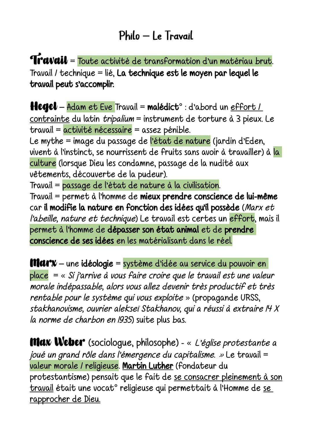 Philo - Le Travail
Travail = Toute activité de transformation d'un matériau brut.
Travail / technique = lié, La technique est le moyen par l