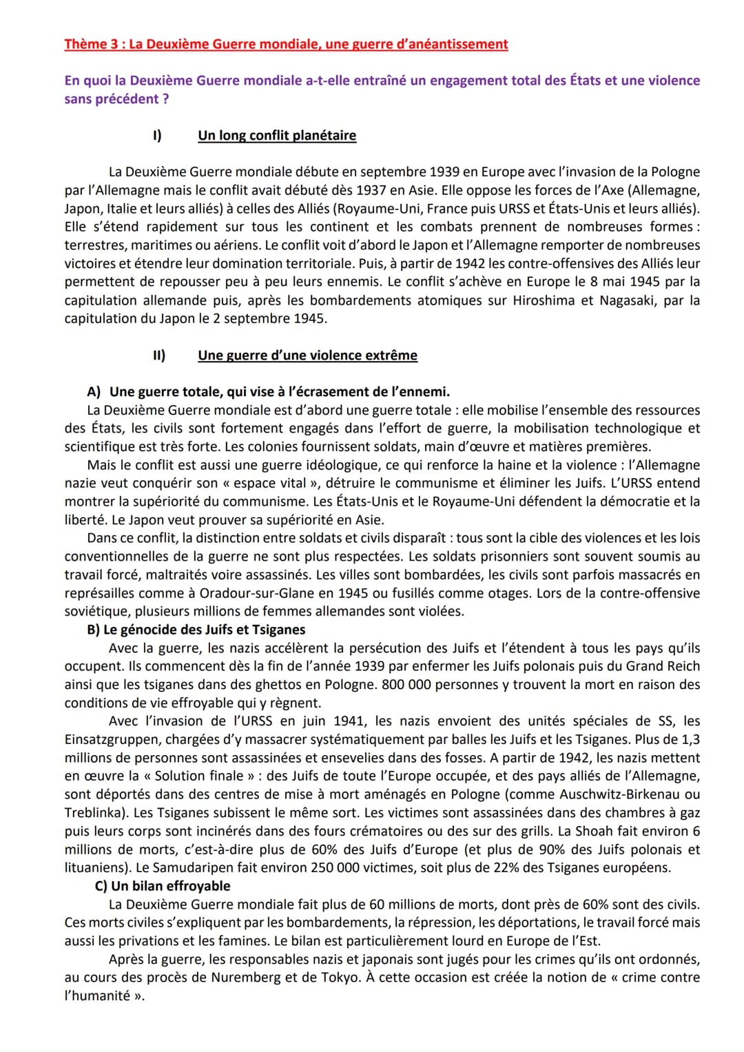 Thème 3 : La Deuxième Guerre mondiale, une guerre d'anéantissement
En quoi la Deuxième Guerre mondiale a-t-elle entraîné un engagement total