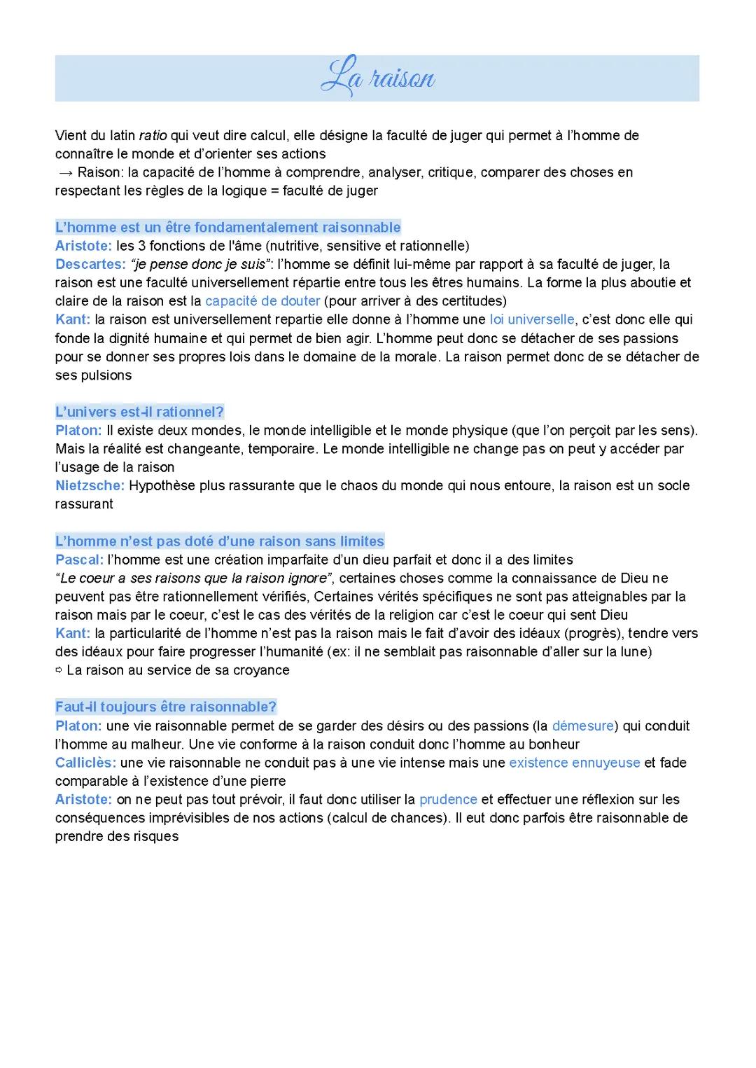 La raison - Fiche BAC