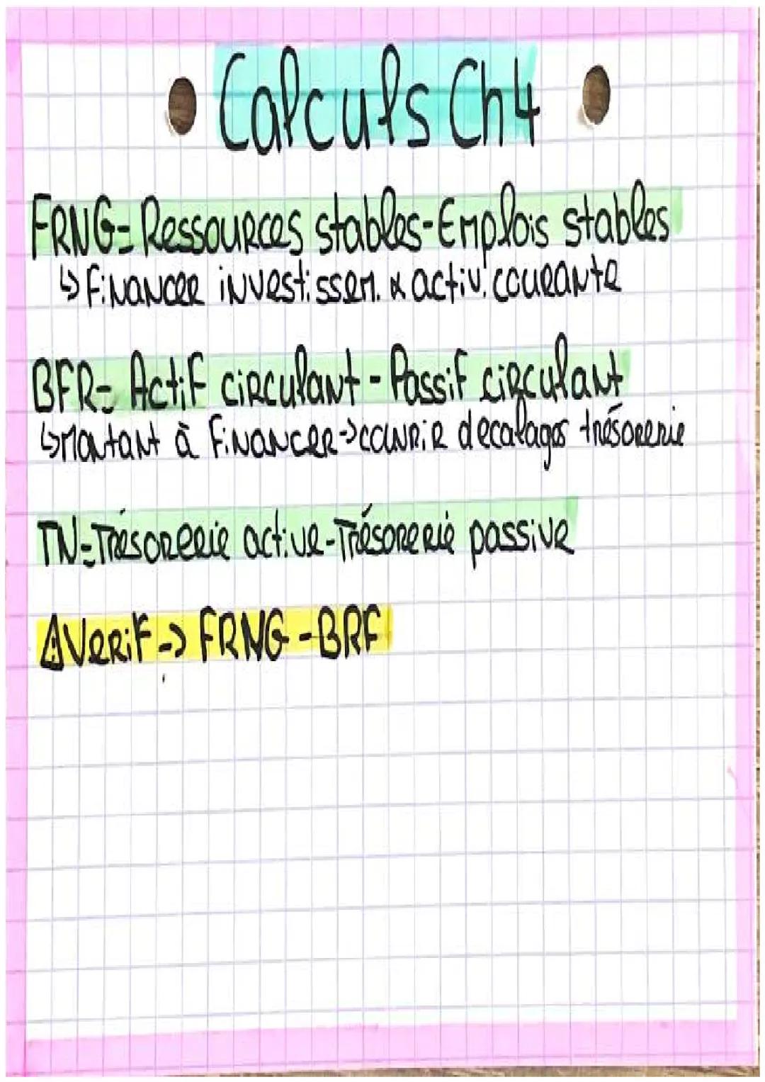 Comprendre et Calculer le FRNG, le BFR et le TN