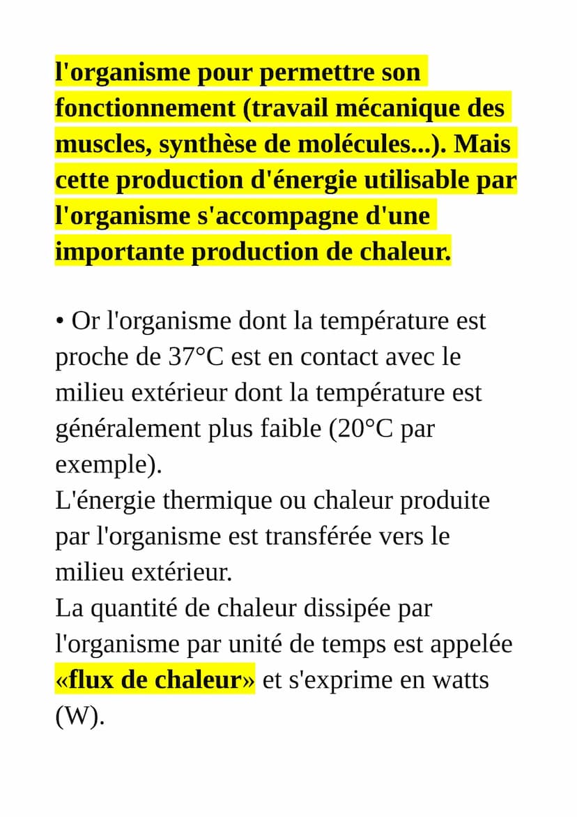 
<p>Le mécanisme principal qui provoque la production de chaleur libérée par un corps humain est la puissance thermique de l'organisme, qui 