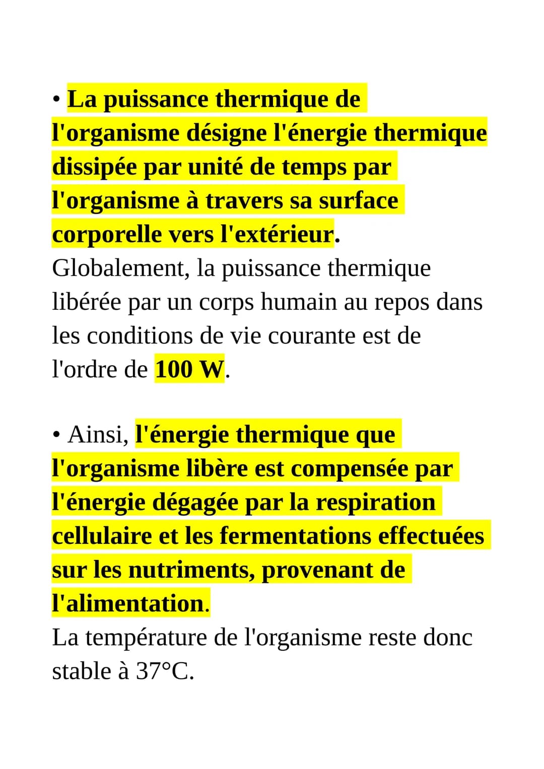 
<p>Le mécanisme principal qui provoque la production de chaleur libérée par un corps humain est la puissance thermique de l'organisme, qui 