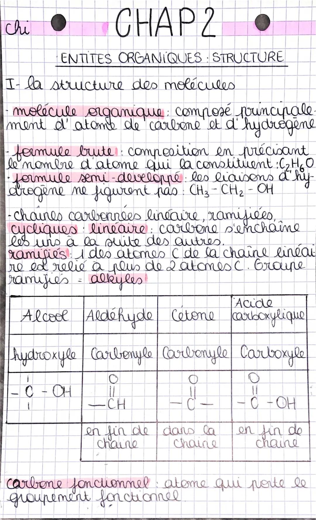 Structure et Noms des Molécules Organiques - Exercice et Cours en PDF