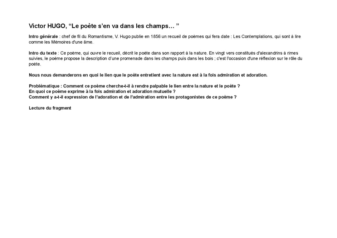 Le poète s'en va dans les champs analyse - Les Contemplations résumé de Victor Hugo