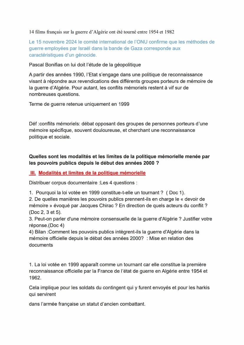 Thème 3 Histoire et mémoires
Comment les conflits et les crimes du XXe siècle, et la nécessité pour les
sociétés d'y faire face, ont-ils bou