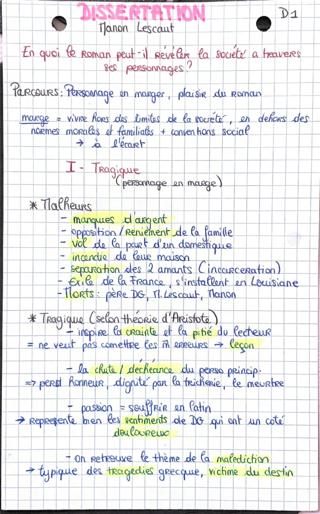 En quoi
Pe
DISSERTATION
Manon Lescaut
D1
Roman peut-il Reveler la société a travers
ses personnages?
Parcours: PeRsomage
marge
=
en manger, 