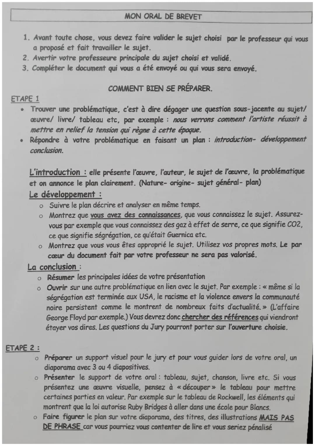 1. Avant toute chose, vous devez faire valider le sujet choisi par le professeur qui vous
a proposé et fait travailler le sujet.
MON ORAL DE
