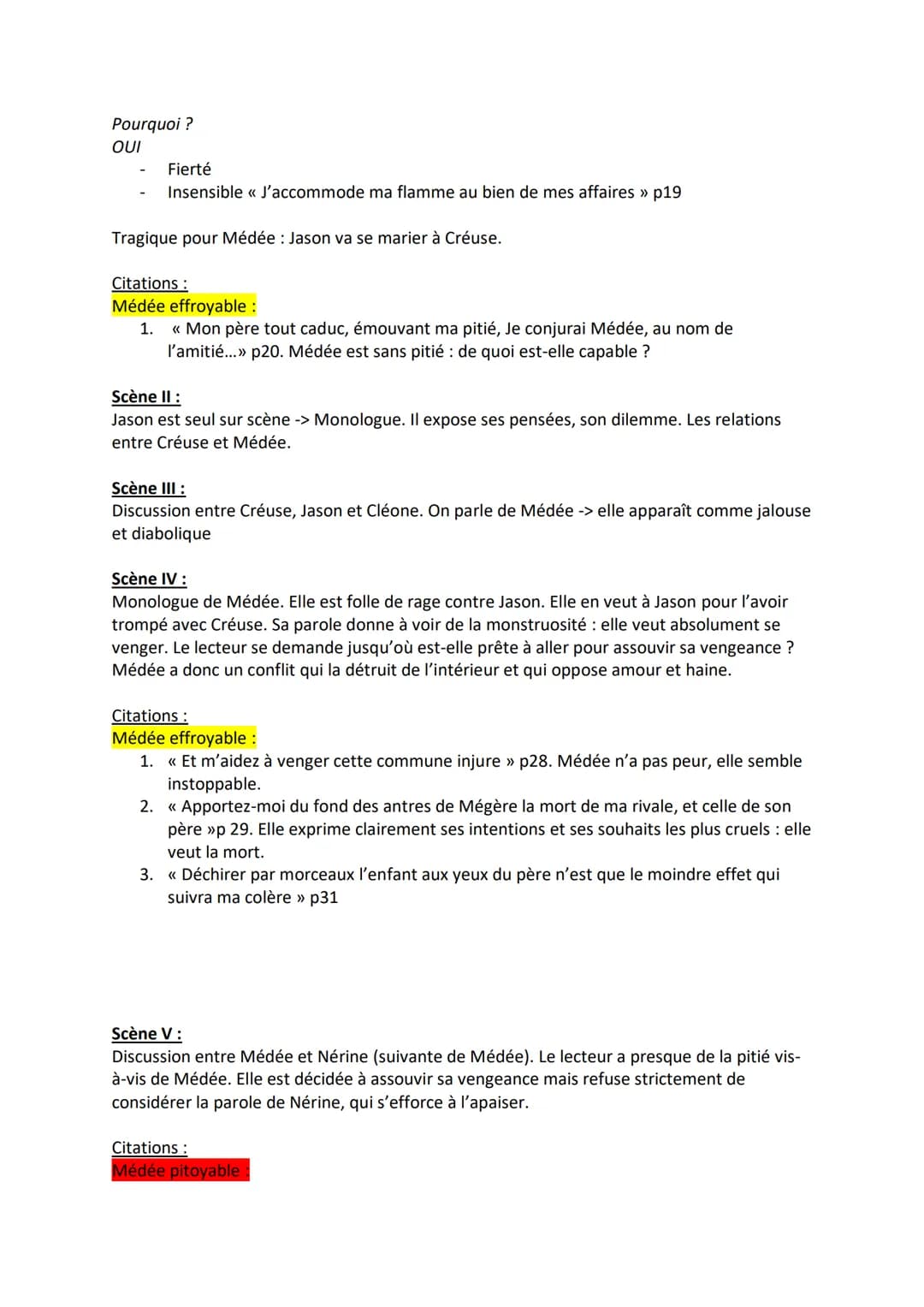 Carnet de lecture :
Médée
Les personnages :
- Jason: Époux de Médée / veut épouser Créuse. Personnage instable, inconstant, hypocrite
mais s