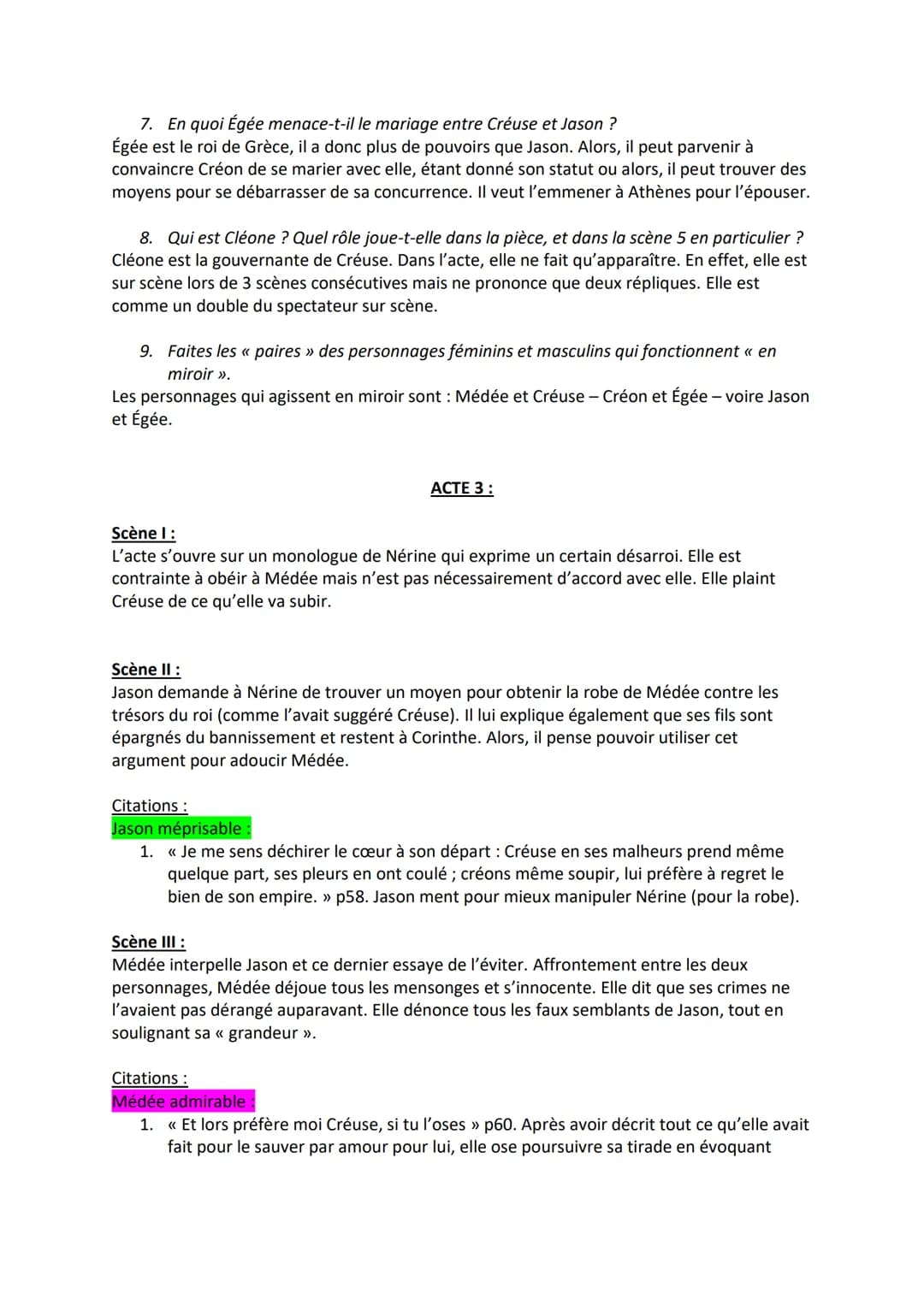 Carnet de lecture :
Médée
Les personnages :
- Jason: Époux de Médée / veut épouser Créuse. Personnage instable, inconstant, hypocrite
mais s