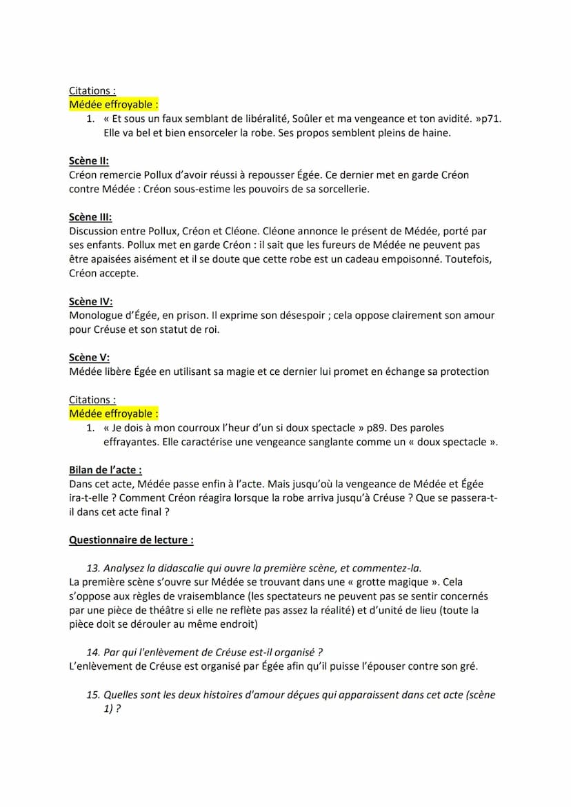 Carnet de lecture :
Médée
Les personnages :
- Jason: Époux de Médée / veut épouser Créuse. Personnage instable, inconstant, hypocrite
mais s